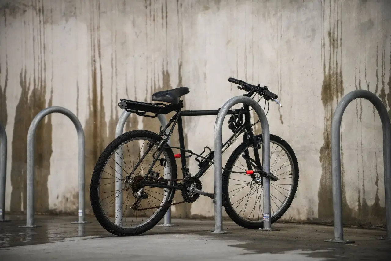 Bike locked to a steel rack